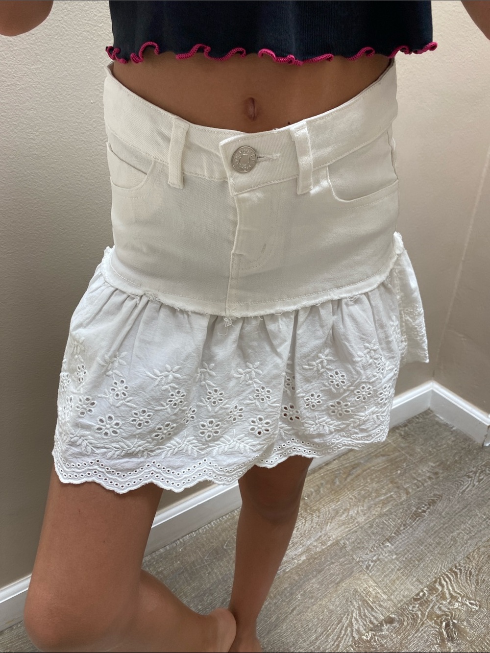 Desigual White Eyelet Tiered Mini Skirt